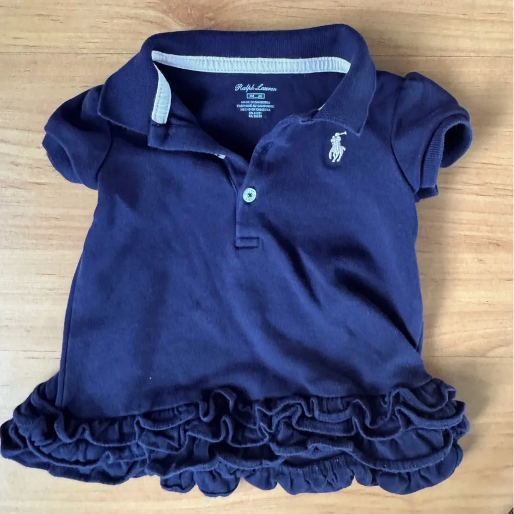 Ralph Lauren Baby Girl Navy Ruffle Polo Dress Pink Embroidered Piny Logo 3 Month